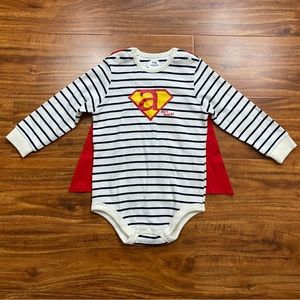 NWT Allo&Lugh Black White Stripe Superman Long Sleeve Cotton Bodysuit Cape Sz 9M